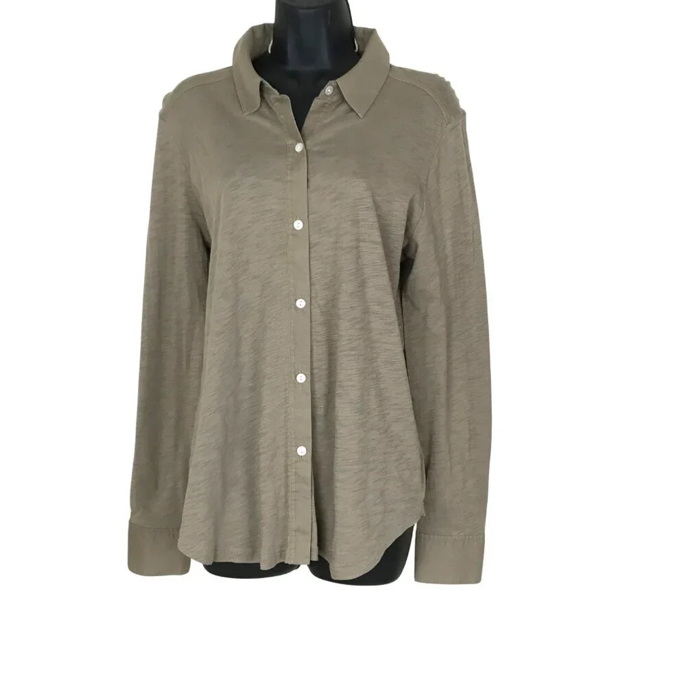 THEORY Brown  Riduro C.Nebulous 100% Organic Cotton Button Down Shirt Size L - Picture 3 of 8